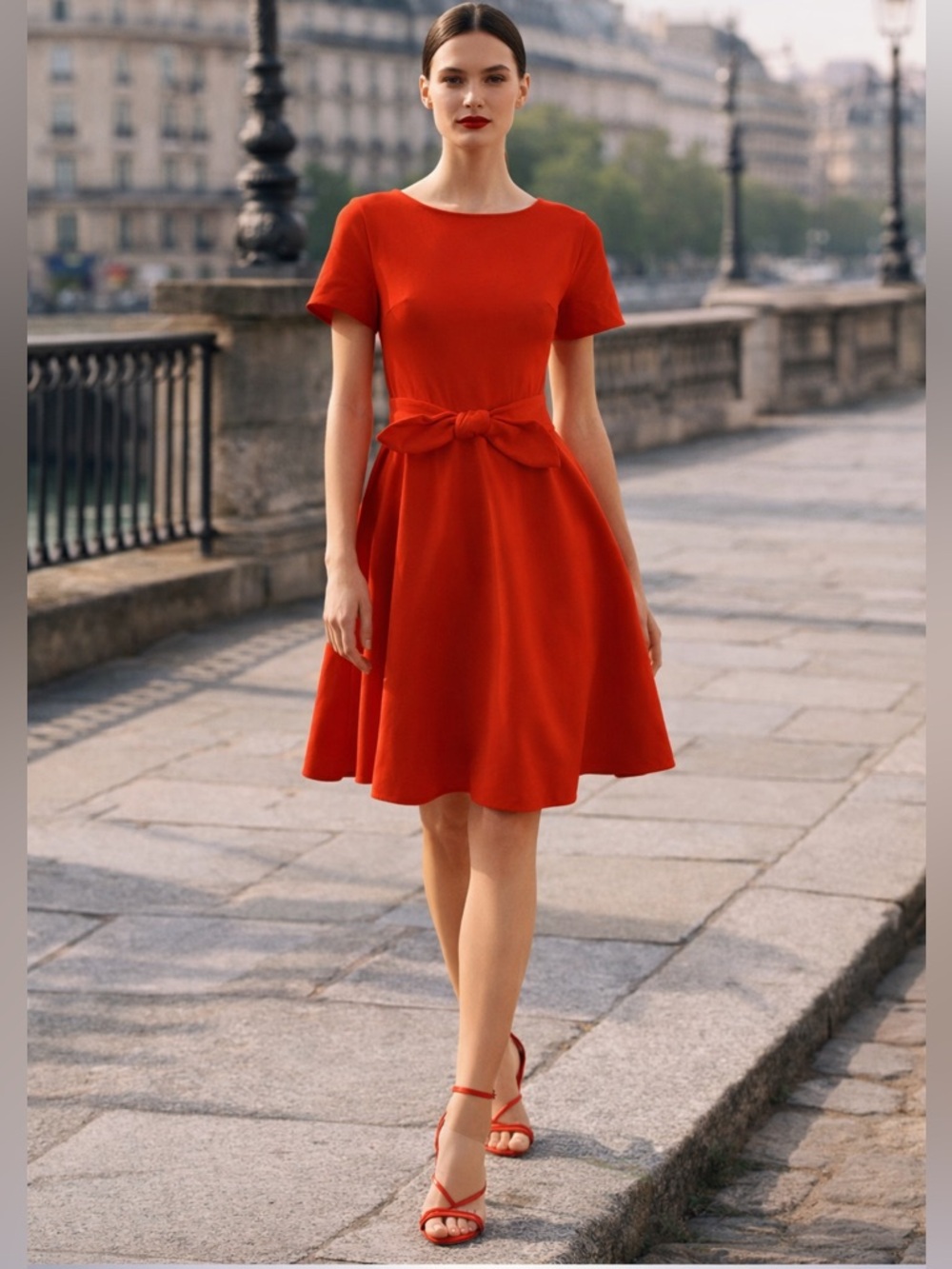Kate Spade Bow-Waist Fit-and-Flare Ponte Red Mini Dress Feminine Preppy Classic